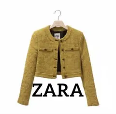 ZARA/ザラ(M)ジャケット/イエローマスタード/ノーカラー/ツイード/長袖のサムネイル