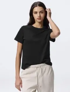 GU ジーユー コットンスムースクルーネック　Tシャツ ブラック　S