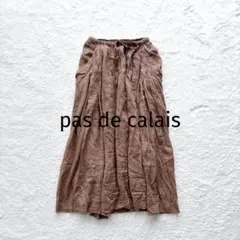pas de calais リネン 麻 ロングスカート 茶 ペチコート付き ゴムのサムネイル