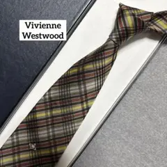 ヴィヴィアンウエストウッド　ネクタイ　茶色　オーブ柄　チェック柄