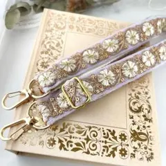 再販☆ショルダーストラップ／インド刺繍リボン／フリルパール／ハンドメイド