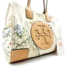 TORY BURCH　トートバック　キャンバス　レザー　花柄　総柄　デカロゴ
