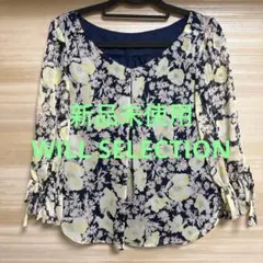 【新品未使用】WILL SELECTION 花柄七分袖ブラウス ネイビー