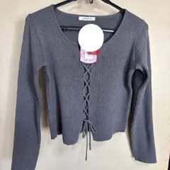 らむちゃん しまむら LAPOCIA チャコールグレー 長袖ニット LL