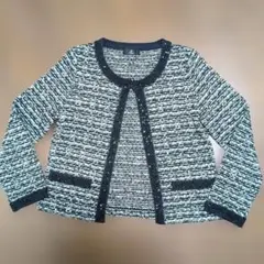 INEDノーカラー黒白スパンコールツイードジャケット