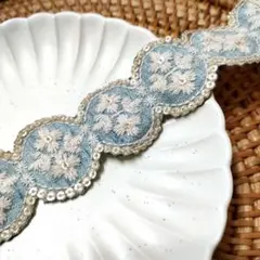 インド刺繍リボン《No.29》水色　幅約４cm