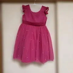リボン付きパール装飾ピンクドレス