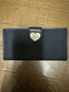 GUCCI 二つ折り長財布 GGキャンバス グッチシマ ハート レザー