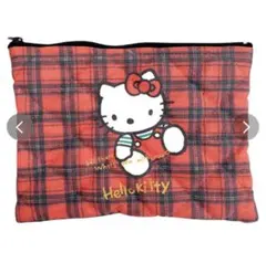 ハローキティ キルティングポーチ チェック 50周年限定 赤a