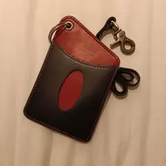 牛革レザーマネークリップカード入れブラック×レッド