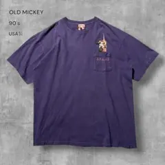 2898 古着90s USA製OLD MICKEYポケットTシャツ刺繍ロゴ紫XLのサムネイル