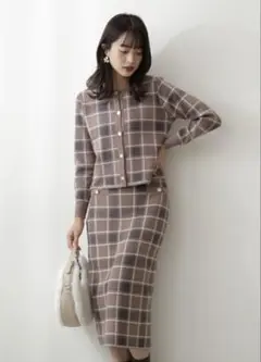 プロポーションボディドレッシング チェックジャガードセットアップ　ブラウン