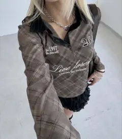 sedacle girl チェックシアーユニフォームロンT ブラウン 完売品