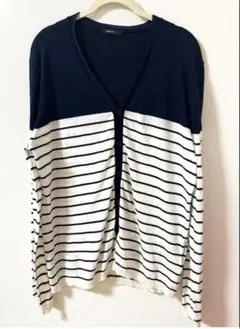 COMME CA ISM カーディガン ネイビー ボーダー L
