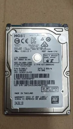 ★中古品★HGST 2.5インチ HDD 1TB★動作確認済み★のサムネイル