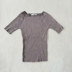 【美品】GRL 半袖ニットカットソー M リブトップス Tシャツ カーキ系
