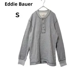 【美品】Eddie Bauer ヘンリーネック カットソー グレー S 人気定番