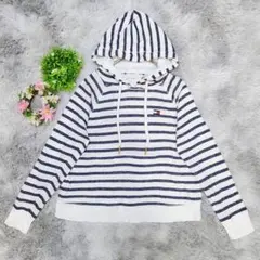 【トミーヒルフィガー】 長袖パーカー スウェット フーディー ボーダー (M)