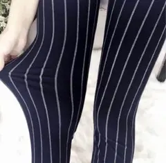 【⟡その他柄多数⟡】新品 ハイウエスト レギンスパンツ ネイビーストライプ柄