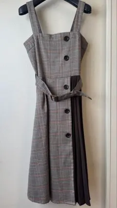 INGNI サイドボタン チェック柄 プリーツ切替 ジャンパースカート