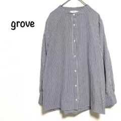 a943 グローブ ノーカラーシャツ ストライプ L ワールド 体型カバー