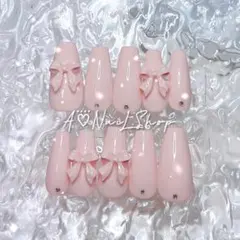 ネイルチップ オーダー リボン ワンホン フレンチガーリー 韓国 量産型