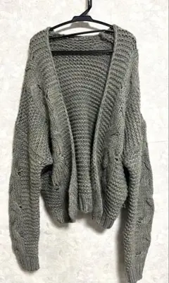 グレー ケーブルニット 長袖カーディガン　ニット　セーター　アウター　ゆったり