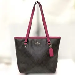 COACH コーチ シグネチャー トートバッグ F34603 ピンク 中古