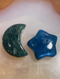 天然石　アパタイト　月　星　２点セット　貫通穴あり　パワーストーン