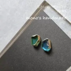 【No.279】ピアス/ノンホールピアス　ハンドメイド　ステンドグラス×ゴールド