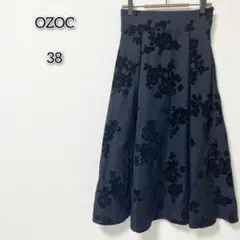 オゾック 【38】 スカート ロング丈 ウエストゴム 総柄 花柄 フレア 裏地付