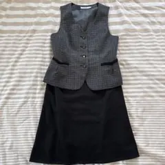 事務員制服 チェック柄ベストスカート 上下セット ９号