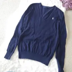 RALPH LAUREN SPORTS Vネック薄手ニットネイビー Sサイズ