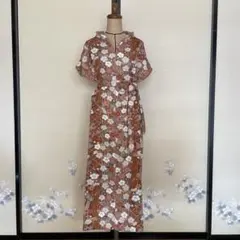 前開きで着やすい絹着物リメイク花柄ワンピ_49