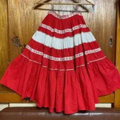 vintage サーキュラースカート 全円　ヴィンテージ 赤　民族調　古着