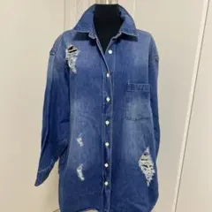 ジーナシス☆デニムシャツ ダメージ加工 オーバーサイズ
