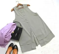 美品 送料込み 詩仙堂 ヒトシタムラ ちりめん ロング ジレ ベスト 日本製