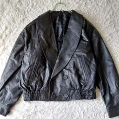 90s 00s archive 短丈 ダブル ショールカラーレザージャケット 黒のサムネイル