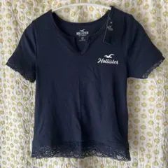 Hollister ネイビー リブ 半袖 トップス レース Mのサムネイル