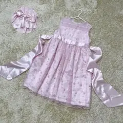 【美品】フォーマルドレス レース ピンク 140 パール リボン 発表会 女の子
