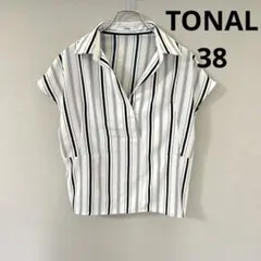 ✳︎TONAL トーナル ストライプ スキッパーブラウス カクシュール 半袖 M