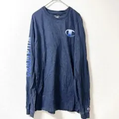 チャンピオン プリント 長袖Tシャツ クルーネック 袖リブ M 紺 綿のサムネイル