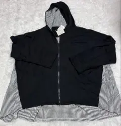 新品未使用ストライプツートンパーカーレディース黒ブラック3L