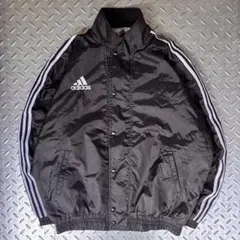 90s adidas ボタン　コーチジャケット　刺繍ロゴ　ブラック　デサント