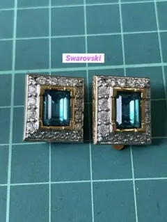 美品！スワロフスキー ルースフープピアス オクタゴンカット ブルー