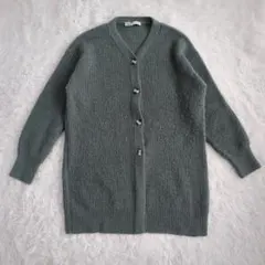 ザラ Vネック 長袖ニットカーディガン ロング丈【S】グリーン zz