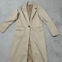 ベージュ チェスターコート シングルボタン