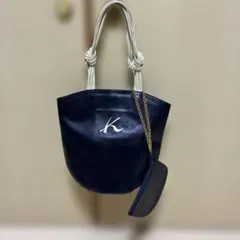 キタムラ　レザーハンドバッグ　ネイビー　ポーチ付き