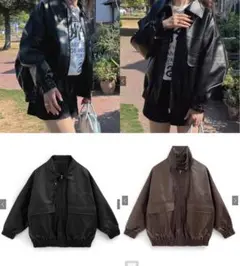 GRL 襟2Wayオーバーサイズレザーブルゾン/black