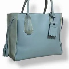 希少カラー ロンシャン ペネロペ トートバッグ タッセル レザー スエード 水色